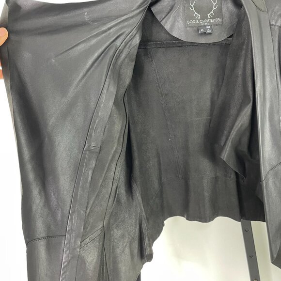 Bod & Christensen Women's Black Draped Collar Leather Snap Sleeve Jacket Size M - Picture 6 of 14